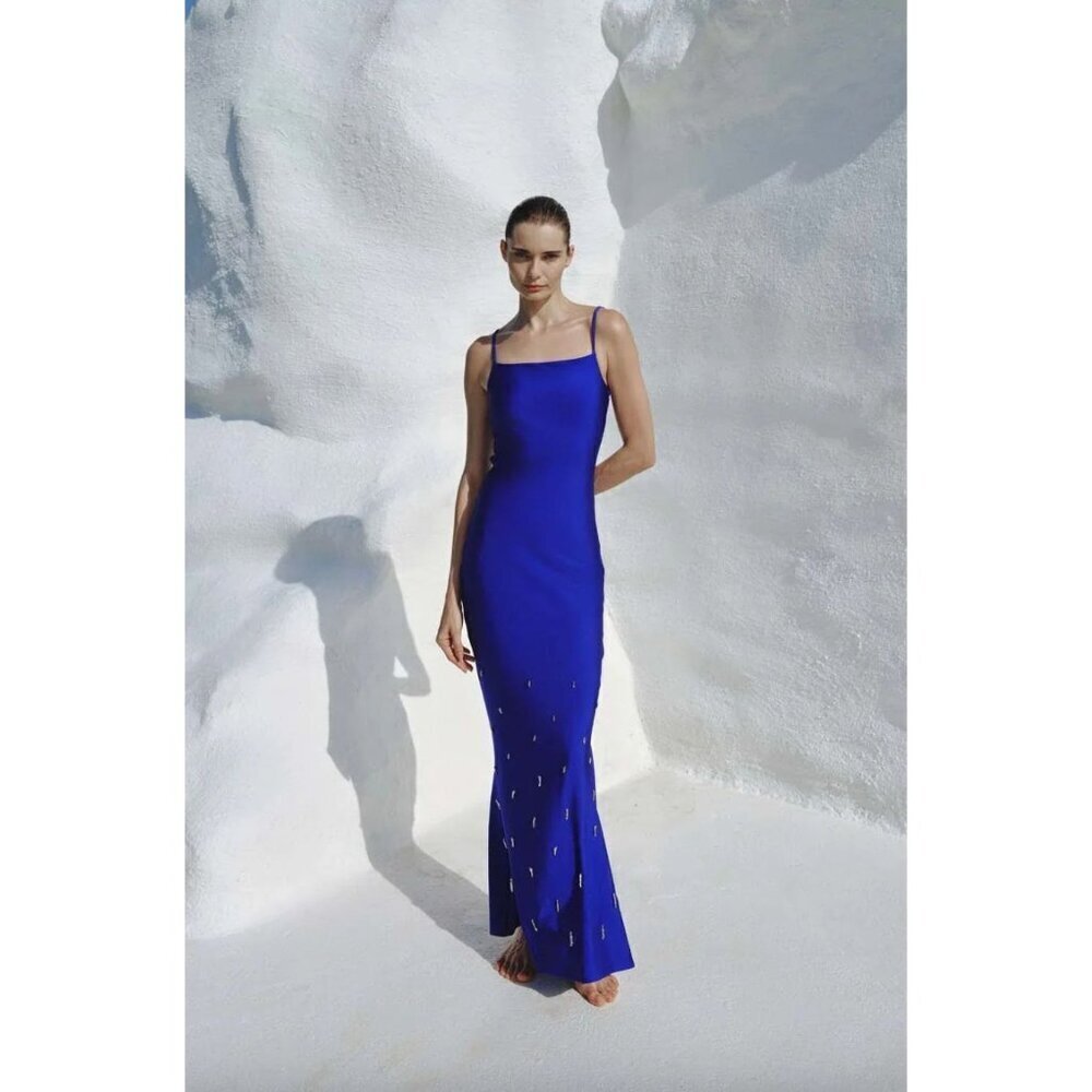 Baobab Cale Beaded Maxi Dress Cassiopea Blue Purple Womens Size XS